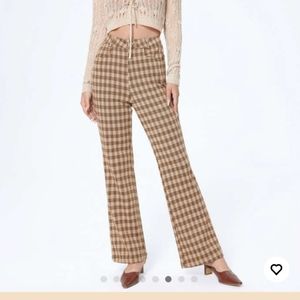 Cider Houndstooth Pattern Flare Leg Pants